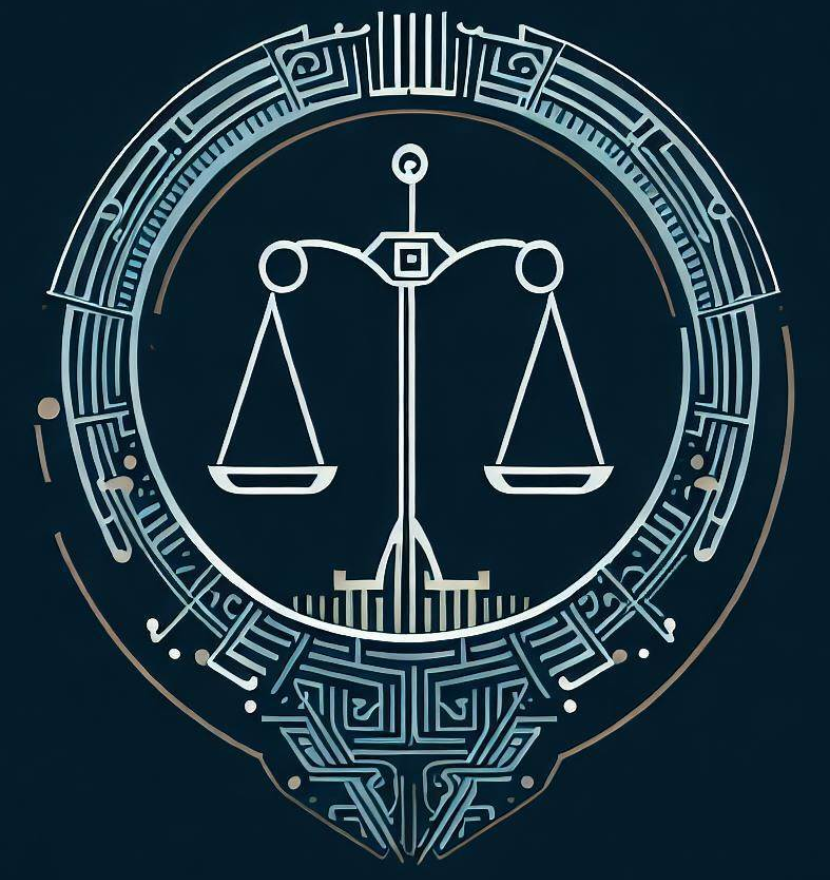 image of scales of justice with tech embellishments